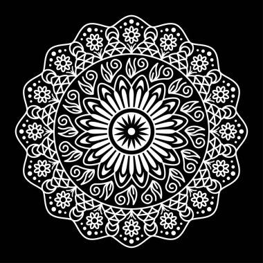 Yuvarlak mandala boyama siyah arka plan üzerine