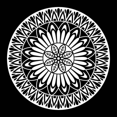 Yuvarlak mandala boyama siyah arka plan üzerine