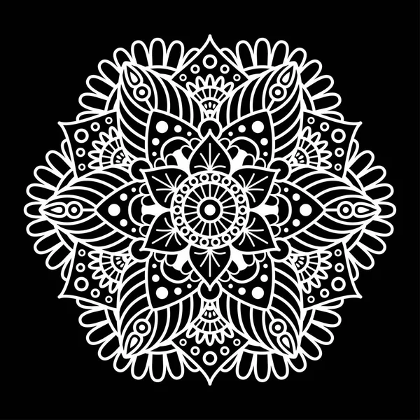 Round mandala for coloring on black background — Stock Vector