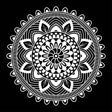 Yuvarlak mandala boyama siyah arka plan üzerine