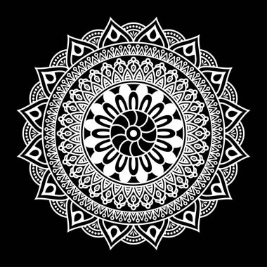 Yuvarlak mandala boyama siyah arka plan üzerine