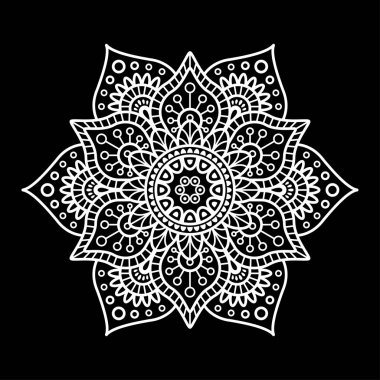 Yuvarlak mandala boyama siyah arka plan üzerine