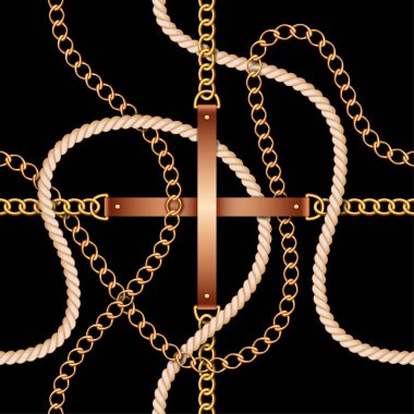 Kemer, zincirler ve siyah arka plan üzerine ip ile Seamless Modeli