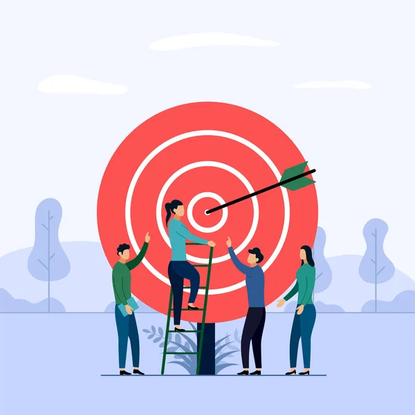 Target business teamwork, arrow hitting a target, business concept vector illustration — Stock Vector