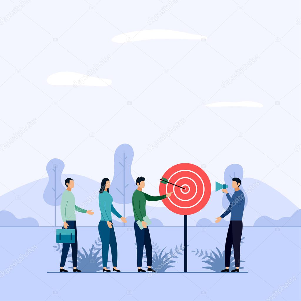 Target business teamwork, arrow hitting a target, business concept vector illustration