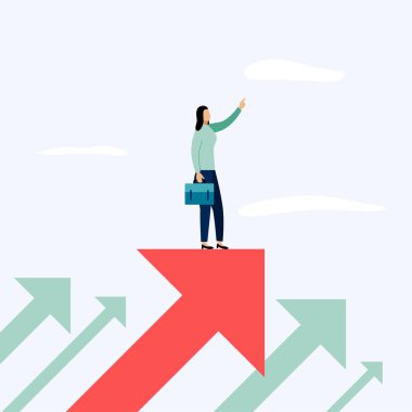 Ok üzerinde duran işadamı, iş kavramlarıvektör illüstrasyon