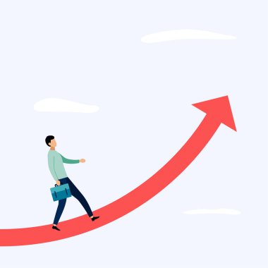 Ok üzerinde duran işadamı, iş kavramlarıvektör illüstrasyon