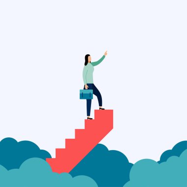 İşadamı merdivenlerde ayakta, iş kavramı vektör illüstrasyon