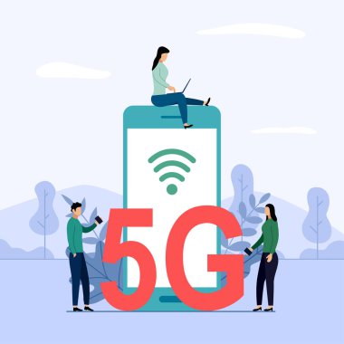 5g ağ kablosuz sistem wifi bağlantısı, yüksek hızlı mobil Internet. modern dijital cihazlar kullanarak, iş kavramı vektör illüstrasyon