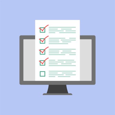 Online anket raporu, kontrol listesi, anket, iş kavramı vektör illüstrasyon