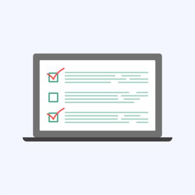 Online anket raporu, kontrol listesi, anket, iş kavramı vektör illüstrasyon