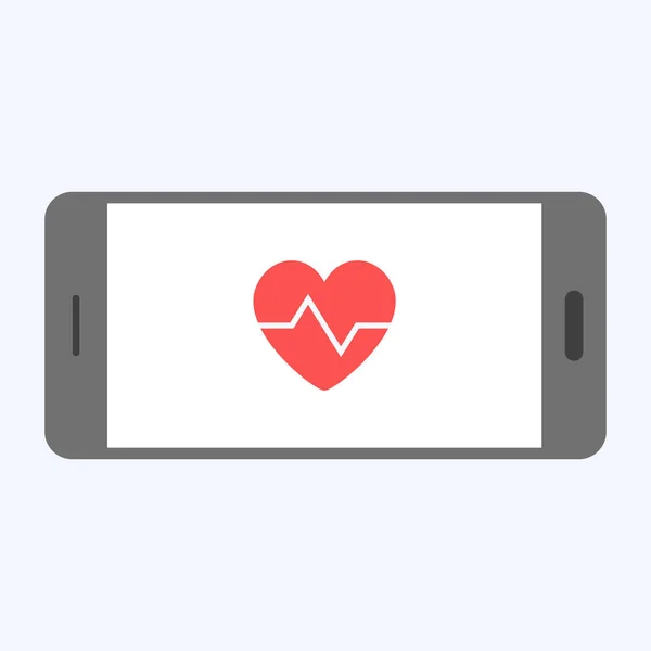 Design de símbolo de forma de coração, saúde de proteção com smartphone em fundo azul —  Vetores de Stock
