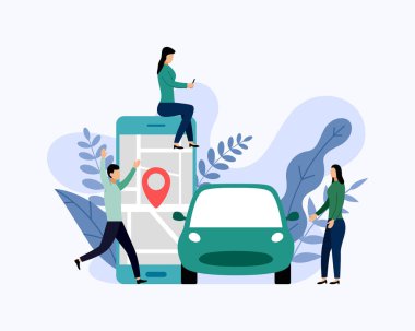 Araba paylaşım hizmeti, mobil şehir ulaşımı, iş konsepti vektör illüstrasyon