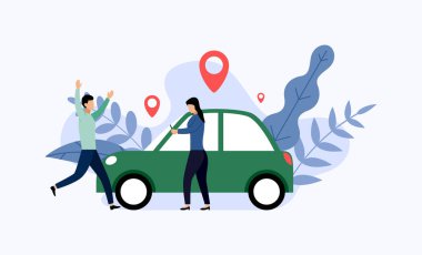 Araba paylaşım hizmeti, mobil şehir ulaşımı, iş konsepti vektör illüstrasyon