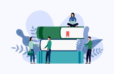 Kitap kütüphanesi veya kitap festivali afiş kavramı afiş, eğitim vektör illüstrasyon