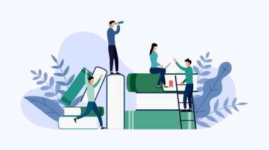 Kitap kütüphanesi veya kitap festivali afiş kavramı afiş, eğitim vektör illüstrasyon