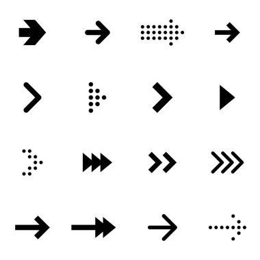 Beyaz arka planda siyah vektör okları kümesi