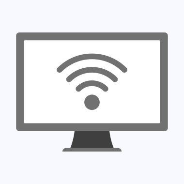 Beyaz arkaplanda bilgisayarı olan Wifi teknoloji simgesi