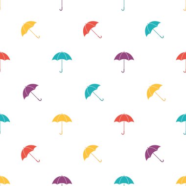 Beyaz arka plan üzerinde şemsiye ile dikişsiz desen, vektör illüstrasyon