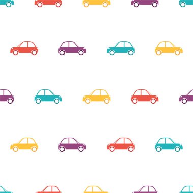 Beyaz arka plan üzerinde araba ile dikişsiz desen, vektör illüstrasyon