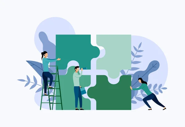 Team werken, mensen aansluiten puzzelelementen, Business concept vector illustratie — Stockvector