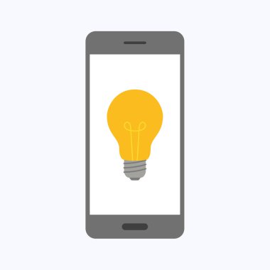 Akıllı telefon ile ampul, iş kavramı vektör illüstrasyon