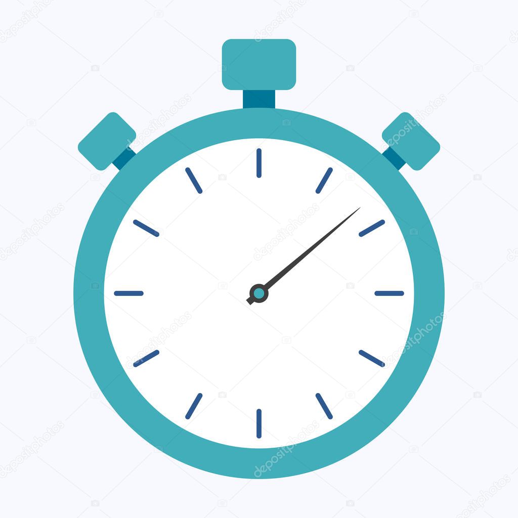 Blue stopwatch flat style isolated on blue background