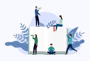 Kitap kütüphanesi veya kitap festivali afiş kavramı afiş, eğitim vektör illüstrasyon