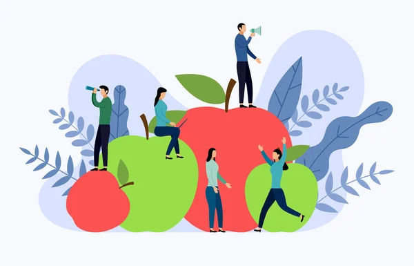 Flacher roter und grüner Apfel mit menschlichen Konzepten, Vektorillustration — Stockvektor