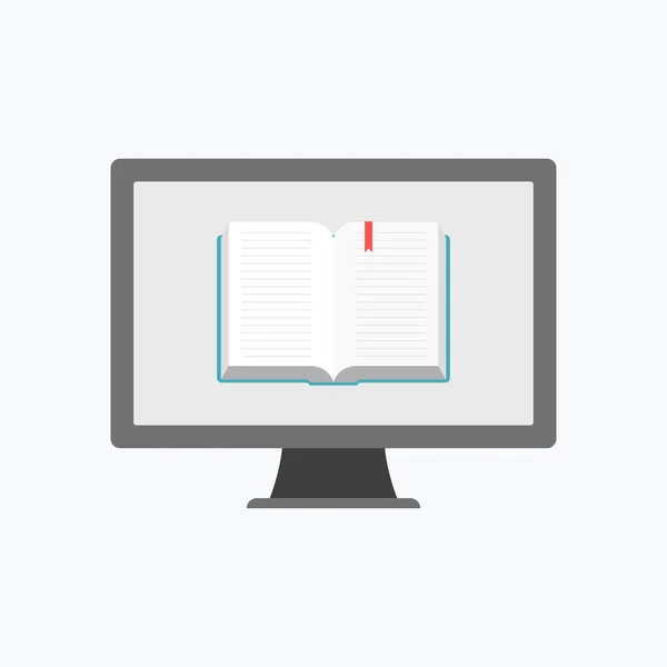 Icono de libro con ordenador gris sobre fondo blanco — Archivo Imágenes Vectoriales