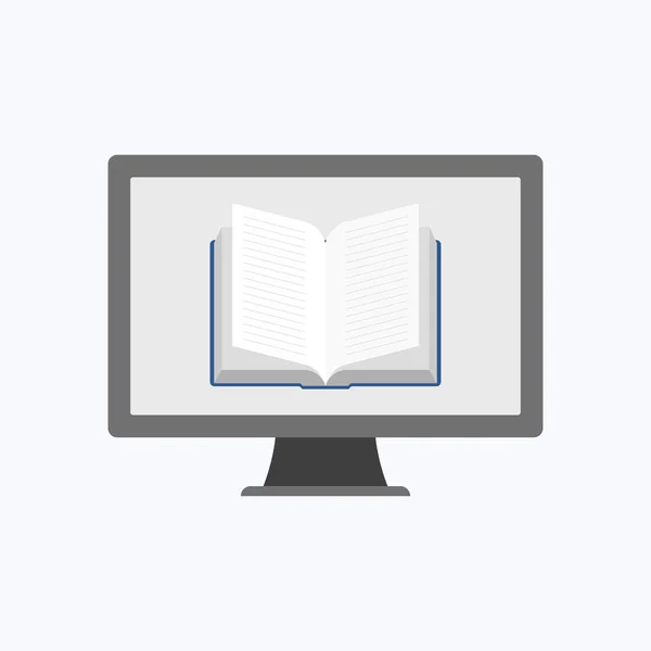 Icono de libro con ordenador gris sobre fondo blanco — Archivo Imágenes Vectoriales