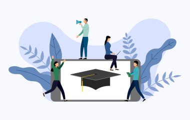 Gri akıllı telefon ile Mezuniyet kapağı, eğitim vektör illüstrasyon