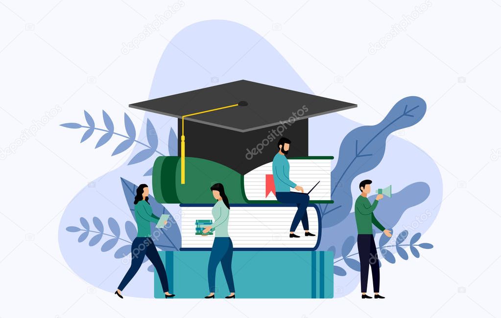 Graduation cap and book with human concepts, education vector illustration