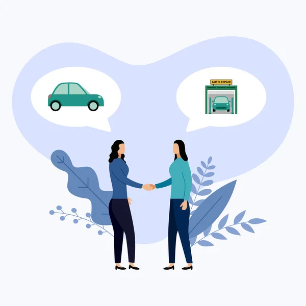 Two people talk about car service and repair, vector illustration