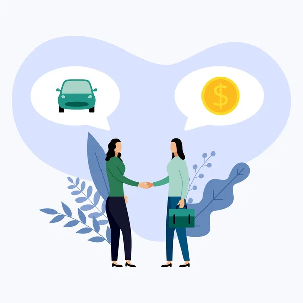 Två personer pratar om bilar och pengar, vektor illustration — Stock vektor