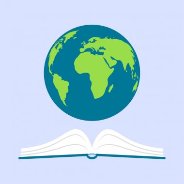 Planet earth mavi backgroud üzerinde kitap üzerinde gezinir