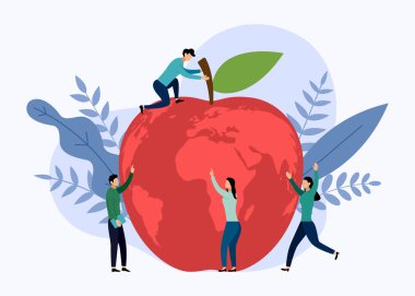 Apple Dünya Haritası, çevre dostu kavramı, vektör illüstrasyon