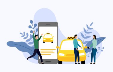 Taksi, mobil şehir ulaşımı, iş konsepti vektör illüstrasyon