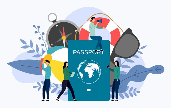 Passaporte internacional com conceitos humanos, ilustração de vetor de viagem — Vetor de Stock