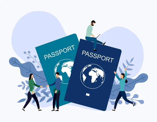 Passaporte internacional com conceitos humanos, ilustração de vetor de viagem — Vetor de Stock