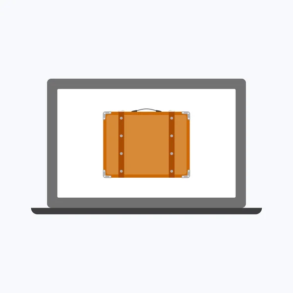 Упакованный чемодан с ноутбуком, векторная иллюстрация бизнес-концепции — стоковый вектор