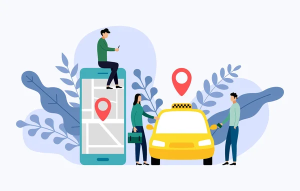 Taxi, transporte urbano móvil, ilustración del vector concepto de negocio — Vector de stock