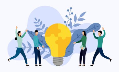 Bulmaca parçalarından yapılmış ampul, iş konsepti vektör illüstrasyon