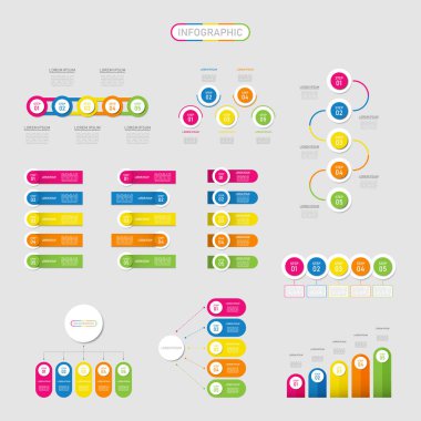 Sunum iş infografik şablonları kümesi, vektör çizim