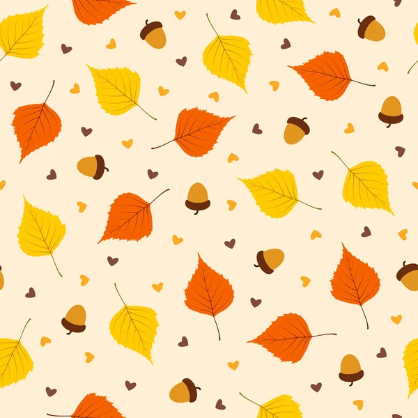 Autumn seamless pattern with leaf on orange background, vector illustration — Stock Vector