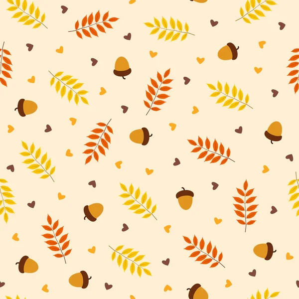 Patrón sin costura de otoño con hoja sobre fondo naranja, ilustración vectorial — Vector de stock