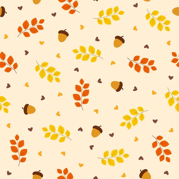 Φθινόπωρο απρόσκοπτη μοτίβο με φύλλα σε πορτοκαλί φόντο, διανυσματική απεικόνιση — Διανυσματικό Αρχείο