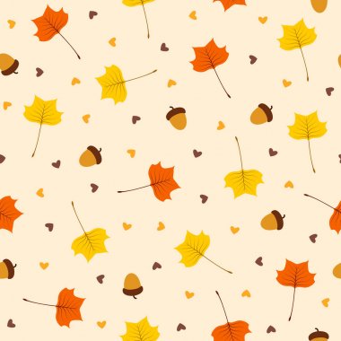 Turuncu zemin üzerinde yaprak olan sonbahar pürüzsüz deseni, vektör illüstrasyonu