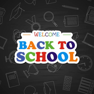 Geri okul renkli Banner gri arka planda