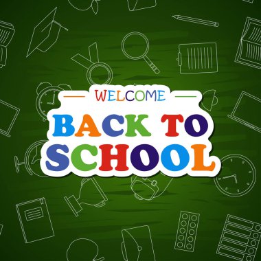 Geri okul renkli afiş yeşil arka planda